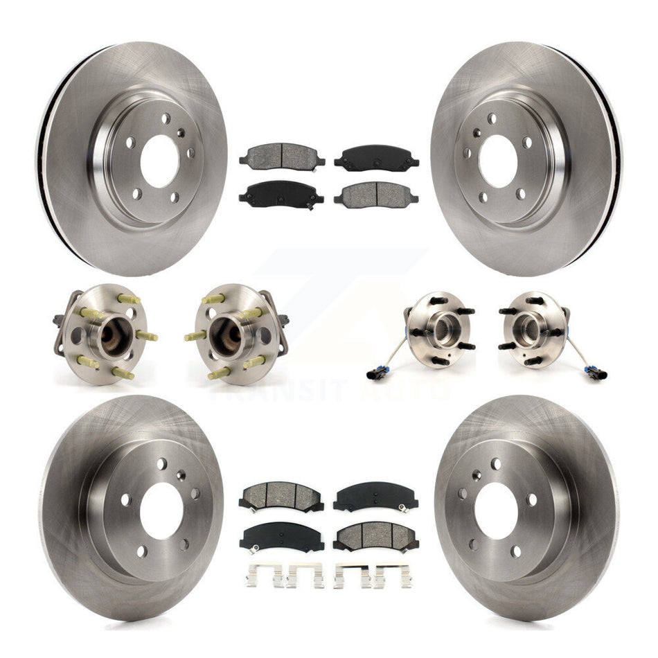 Front Rear Hub Bearings Assembly Disc Brake Rotors And Semi-Metallic Pads Kit (10Pc) For 2006-2011 Buick Lucerne 4.6L KBB-109459