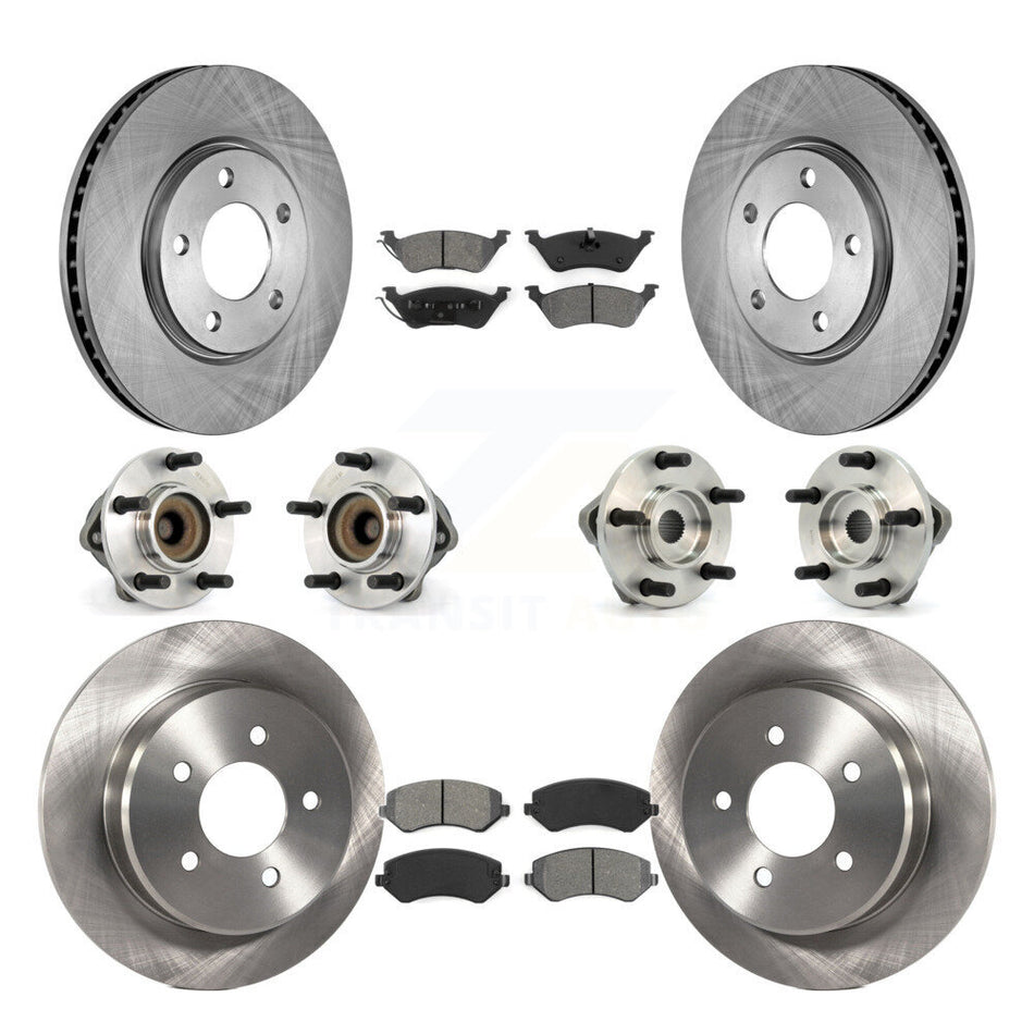 Front Rear Hub Bearings Assembly Disc Brake Rotors And Semi-Metallic Pads Kit (10Pc) For 2006 Dodge Grand Caravan Drum rear brakes with 4-Wheel ABS KBB-109483