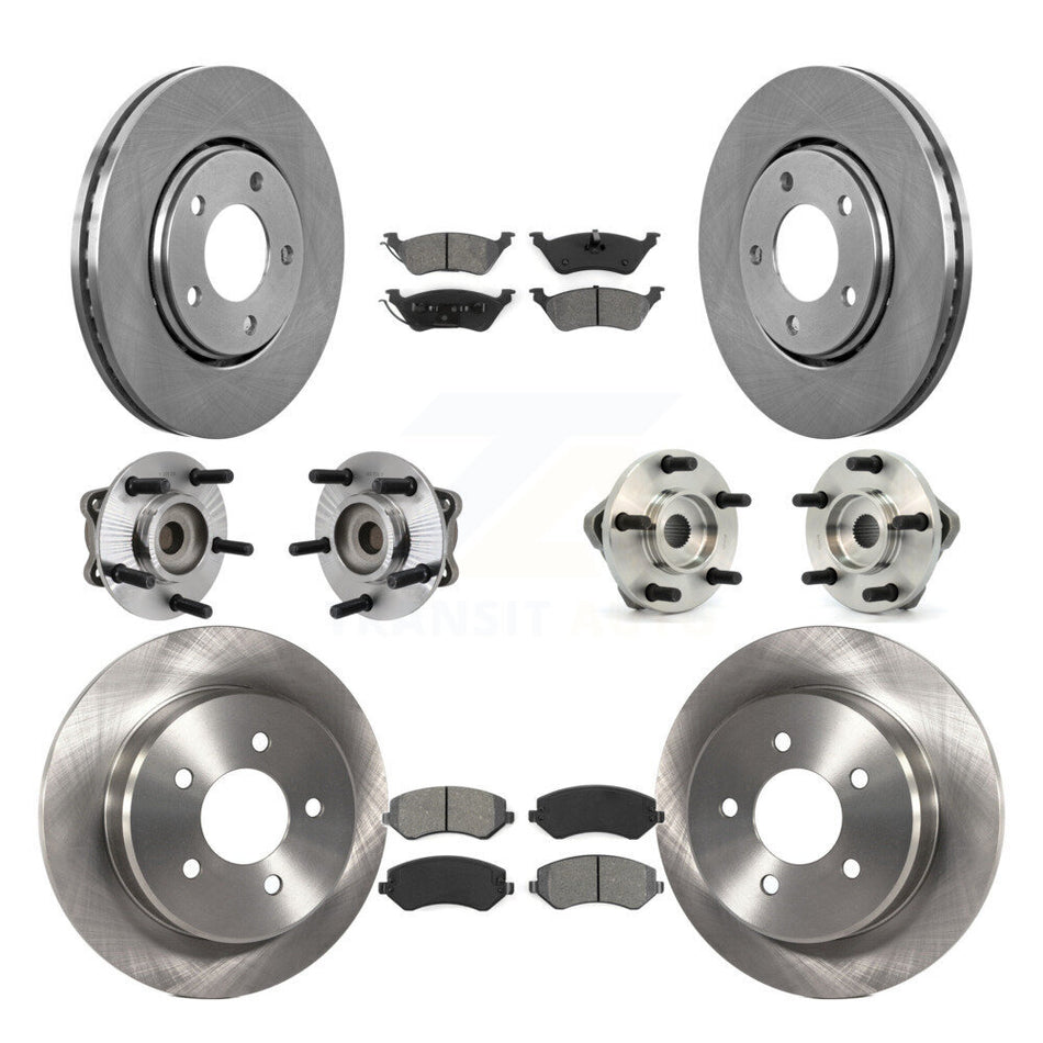 Front Rear Hub Bearings Assembly Disc Brake Rotors And Semi-Metallic Pads Kit (10Pc) For Chrysler Town & Country Dodge Grand Caravan KBB-109485