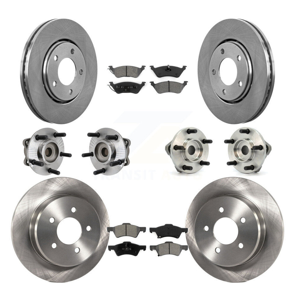 Front Rear Hub Bearings Assembly Disc Brake Rotors And Semi-Metallic Pads Kit (10Pc) For 2003-2004 Dodge Caravan Drum rear brakes with Non-ABS KBB-109486
