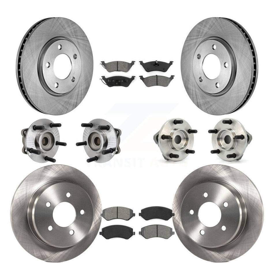 Front Rear Hub Bearings Assembly Disc Brake Rotors And Semi-Metallic Pads Kit (10Pc) For 2003 Chrysler Voyager Drum rear brakes with Non-ABS KBB-109487