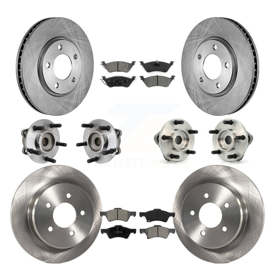 Front Rear Hub Bearings Assembly Disc Brake Rotors And Semi-Metallic Pads Kit (10Pc) For Dodge Grand Caravan Chrysler Town & Country KBB-109488