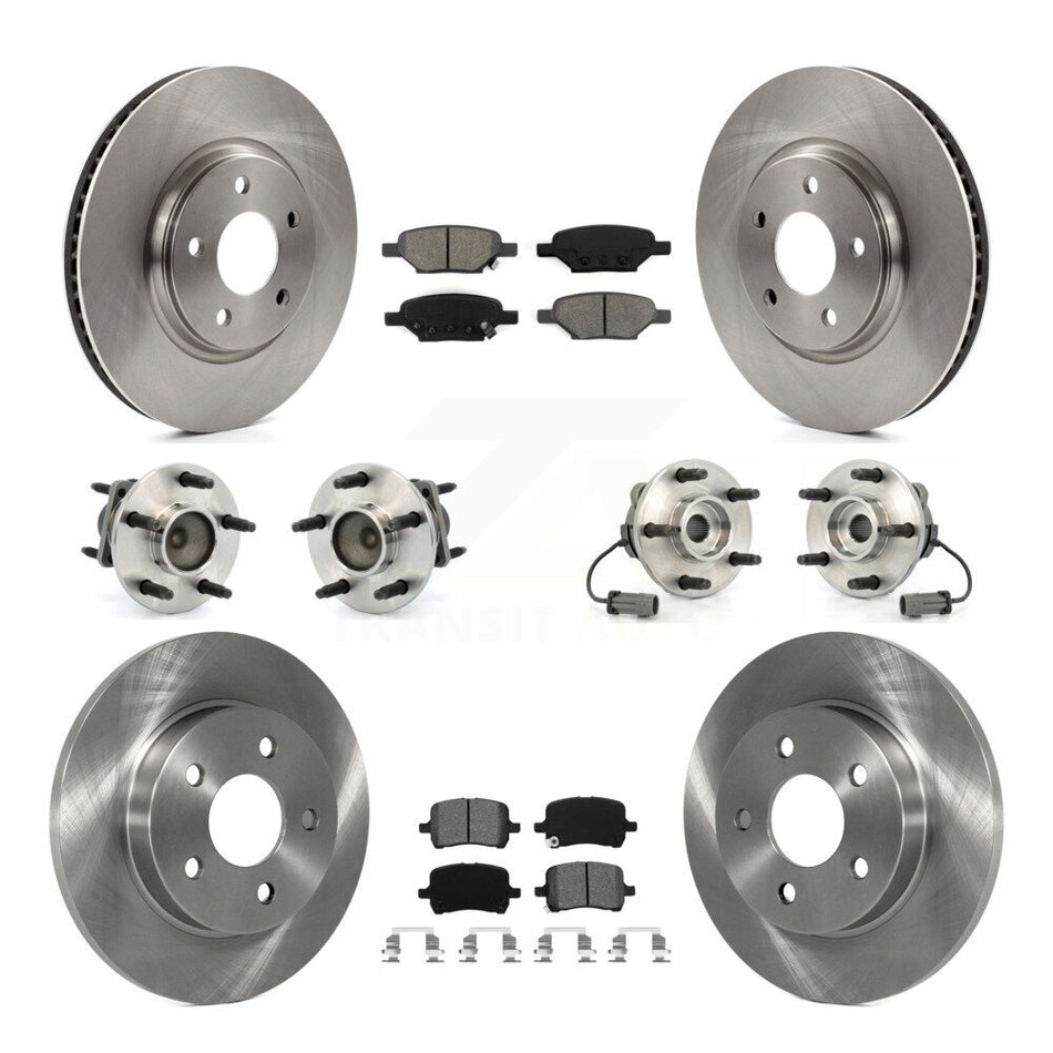 Front Rear Hub Bearings Assembly Disc Brake Rotors And Semi-Metallic Pads Kit (10Pc) For Chevrolet Cobalt Saturn Ion With 5 Lug Wheels KBB-109517