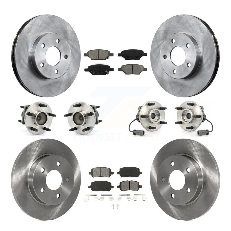 Front Rear Hub Bearings Assembly Disc Brake Rotors And Semi-Metallic Pads Kit (10Pc) For 2010 Pontiac G5 With 5 Lug Wheels Drum Brakes KBB-109518