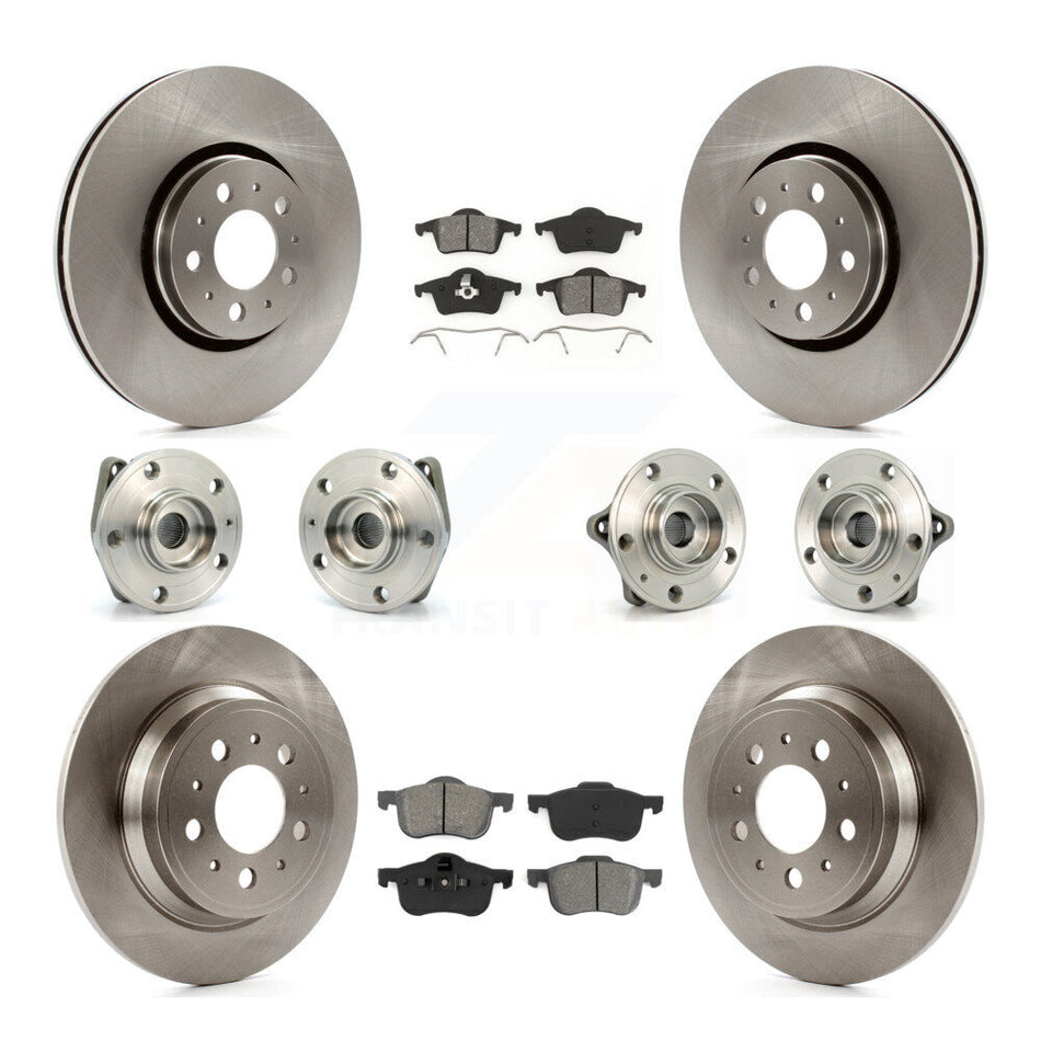 Front Rear Hub Bearings Assembly Disc Brake Rotors And Semi-Metallic Pads Kit (10Pc) For 2008 Volvo S60 AWD With 316mm Diameter Rotor KBB-109522