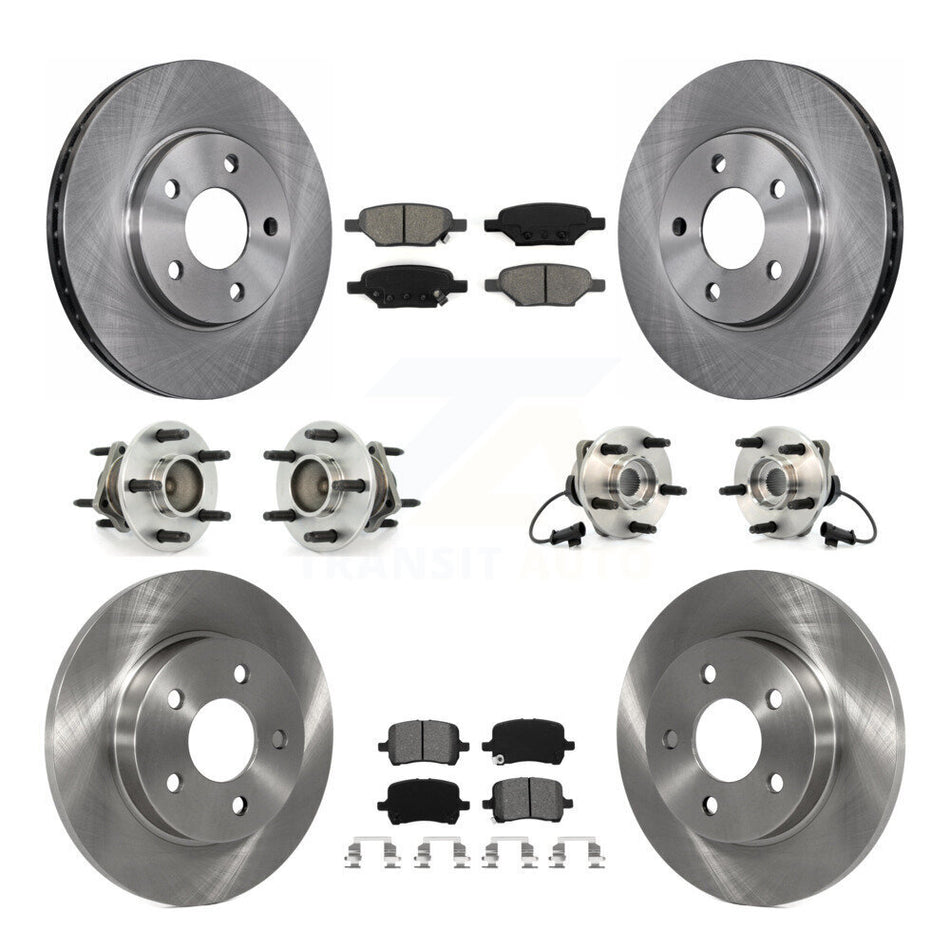 Front Rear Hub Bearing Assembly Disc Brake Rotors And Semi-Metallic Pads Kit (10Pc) For 2004-2005 Chevrolet Malibu Drum rear brakes with 4-Wheel ABS With 276mm Diameter Rotor KBB-109532