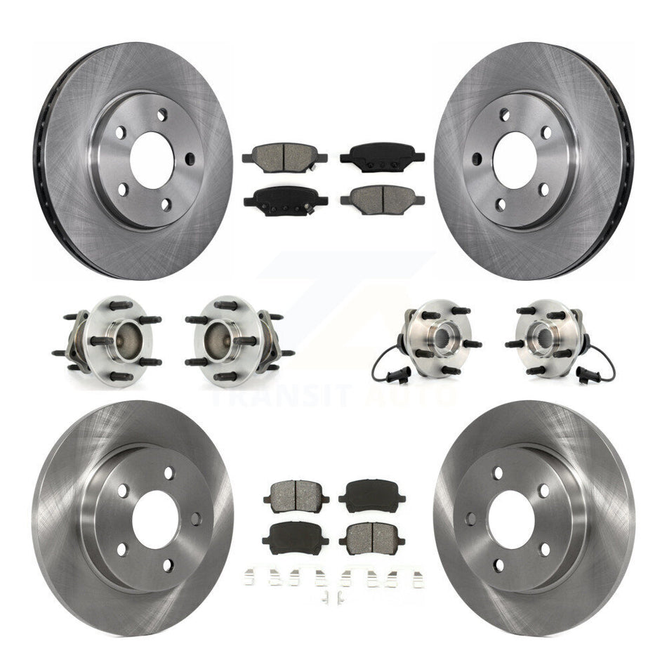 Front Rear Hub Bearings Assembly Disc Brake Rotors And Semi-Metallic Pads Kit (10Pc) For Chevrolet Malibu Pontiac G6 With 276mm Diameter Rotor KBB-109533