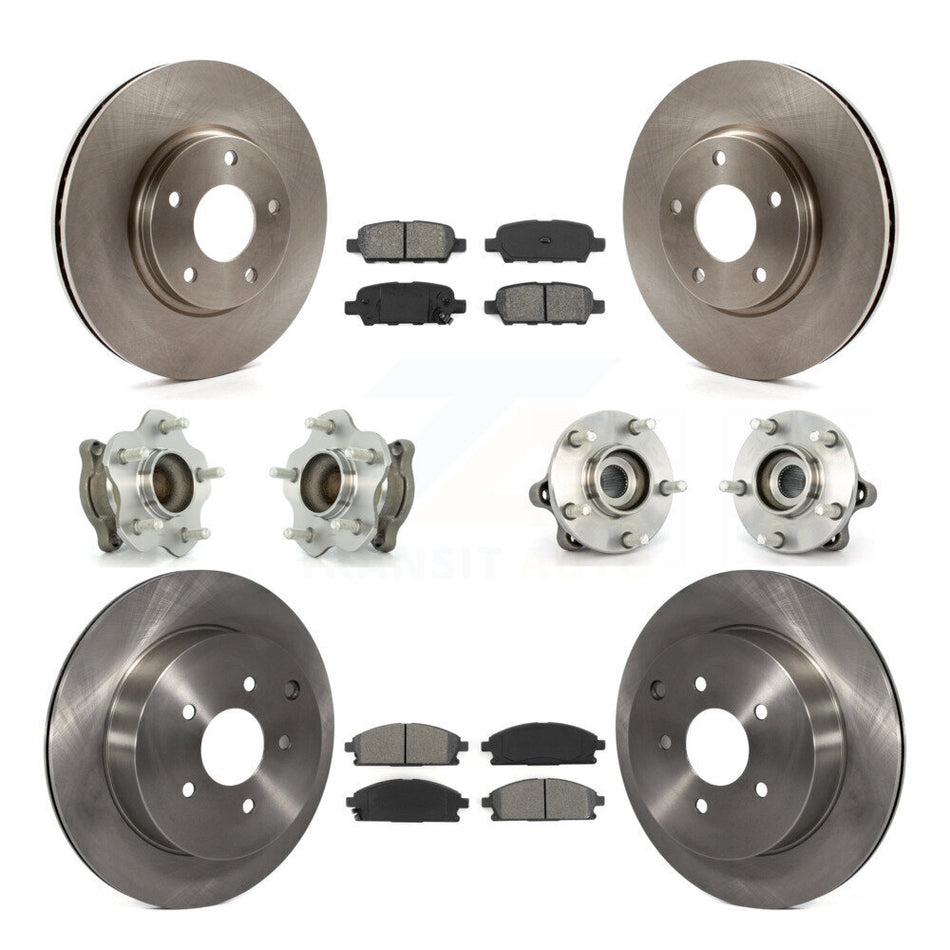 Front Rear Hub Bearings Assembly Disc Brake Rotors And Semi-Metallic Pads Kit (10Pc) For 2004-2009 Nissan Quest KBB-109538