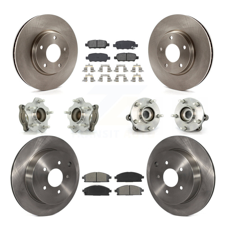 Front Rear Hub Bearings Assembly Disc Brake Rotors And Semi-Metallic Pads Kit (10Pc) For 2004-2009 Nissan Quest KBB-109538