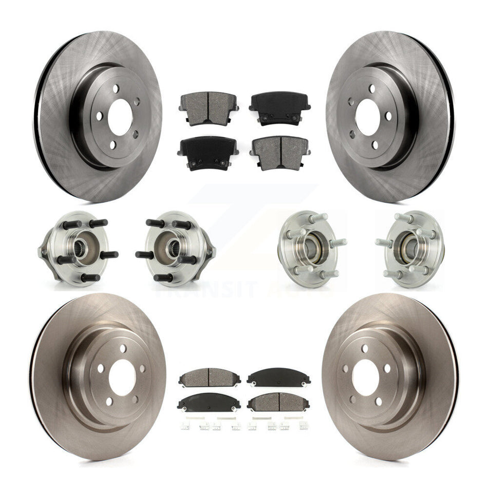 Front Rear Hub Bearings Assembly Disc Brake Rotors And Semi-Metallic Pads Kit (10Pc) For 2006-2008 Dodge Charger RWD with 5.7L 3.5L With Police Package KBB-109548