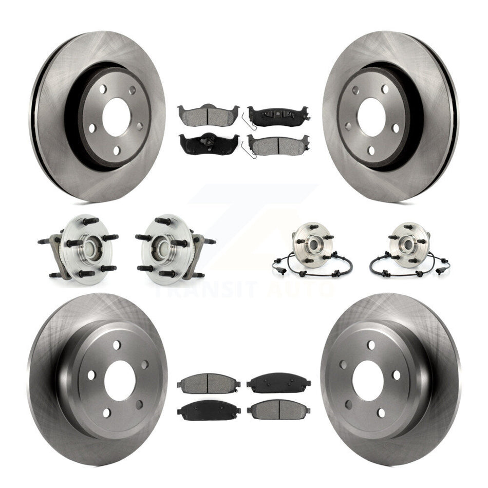 Front Rear Hub Bearings Assembly Disc Brake Rotors And Semi-Metallic Pads Kit (10Pc) For Jeep Grand Cherokee Commander KBB-109554