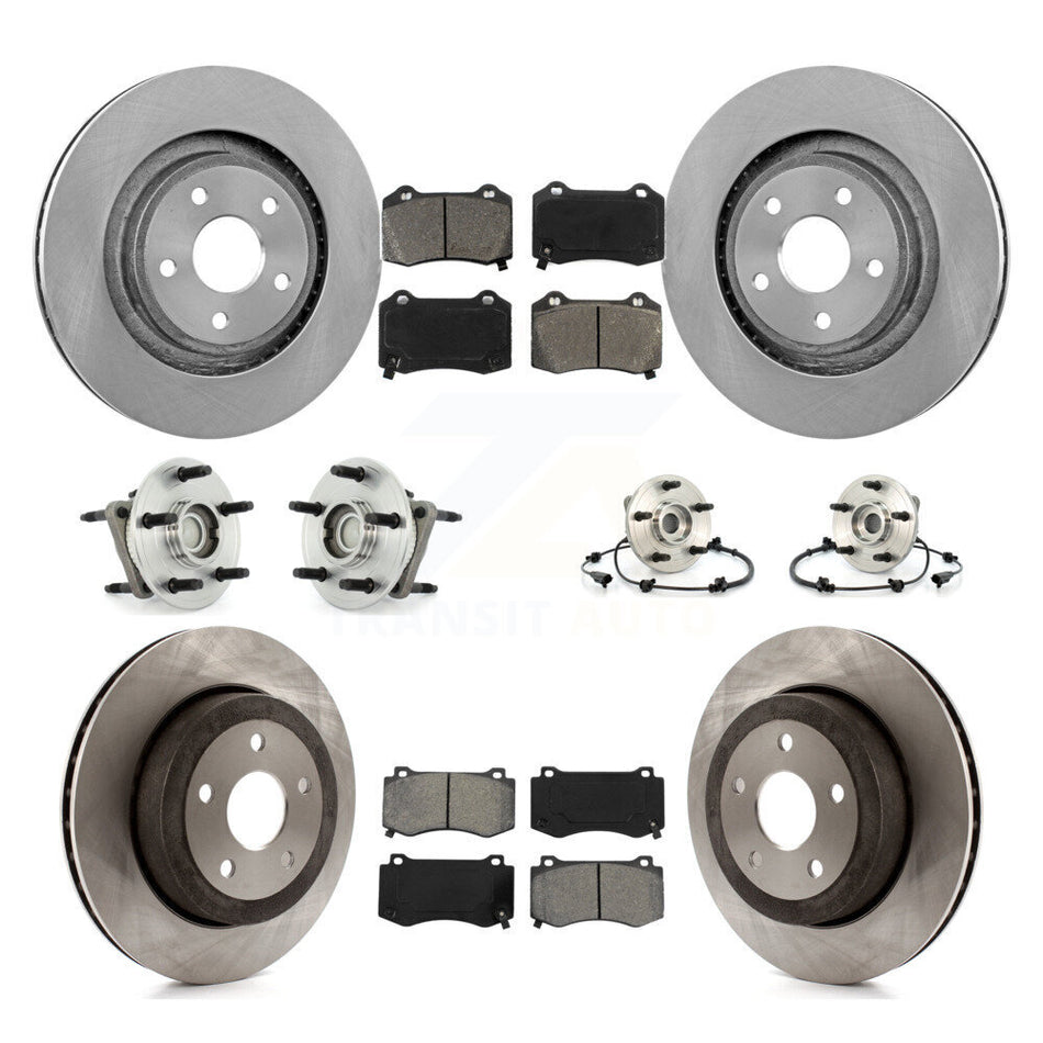 Front Rear Hub Bearings Assembly Disc Brake Rotors And Semi-Metallic Pads Kit (10Pc) For 2006-2010 Jeep Grand Cherokee SRT8 KBB-109555