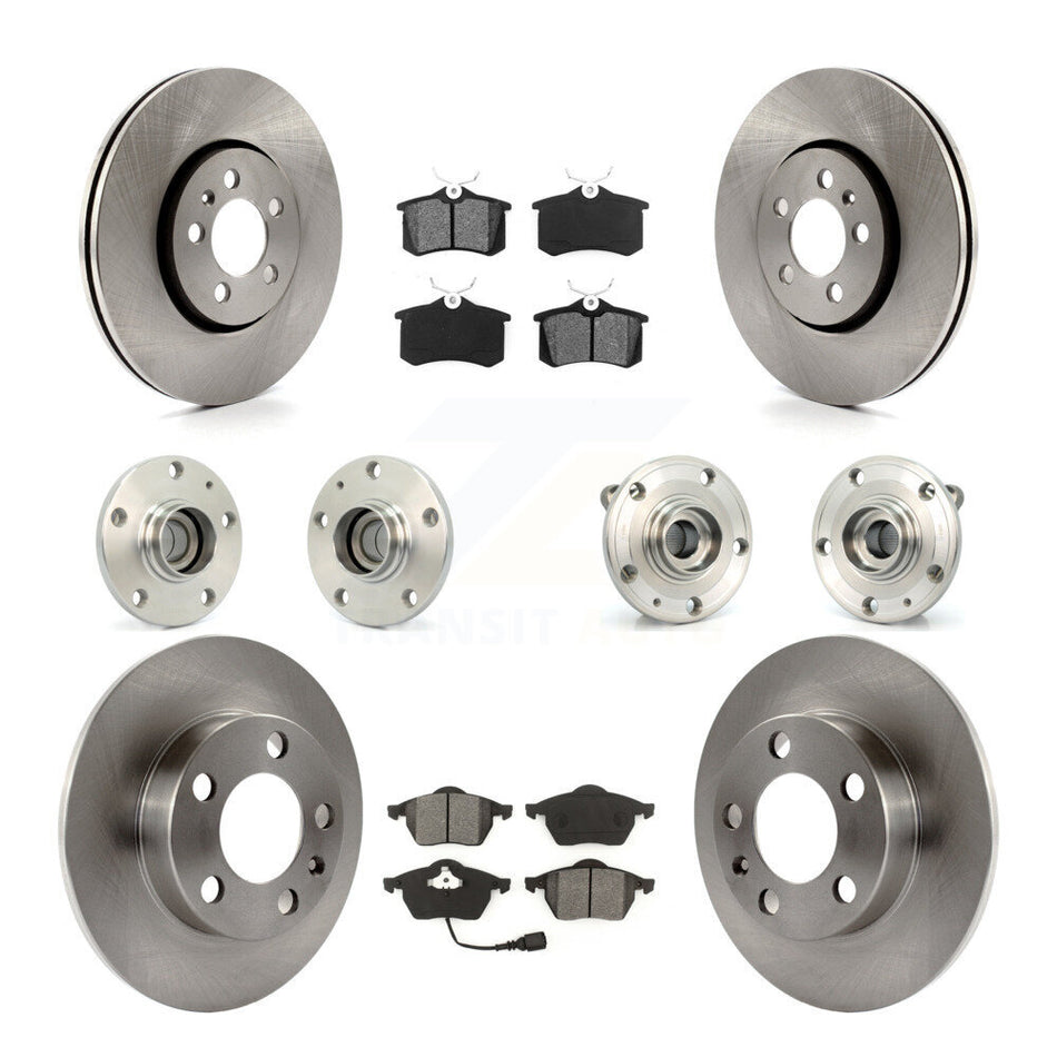 Front Rear Hub Bearing Assembly Disc Brake Rotor And Semi-Metallic Pad Kit (10Pc) For 2006 Volkswagen Jetta 7th 8th Digit Of VIN Is "9M" Or "1J" With 288mm Diameter KBB-109569