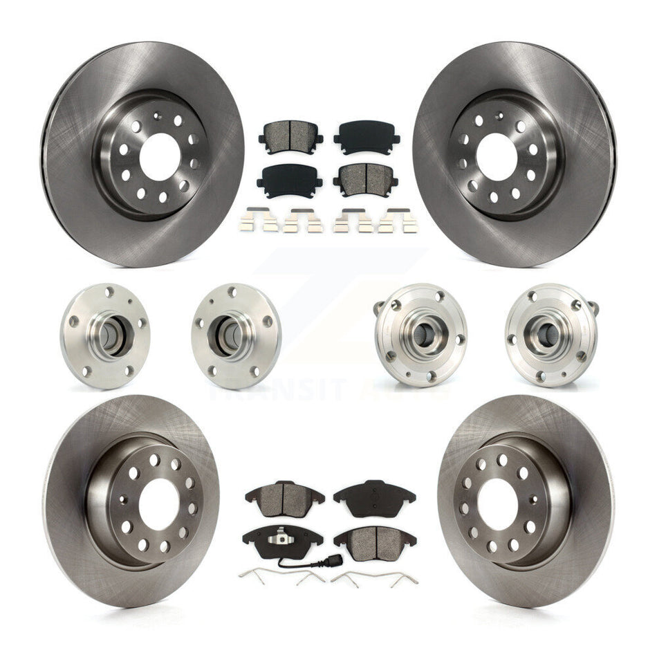 Front Rear Hub Bearings Assembly Disc Brake Rotors And Semi-Metallic Pads Kit (10Pc) For Volkswagen Passat Eos KBB-109571