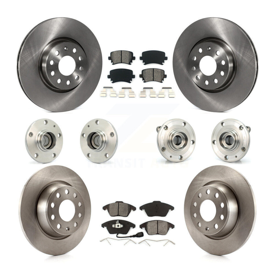 Front Rear Hub Bearings Assembly Disc Brake Rotors And Semi-Metallic Pads Kit (10Pc) For Volkswagen CC Passat KBB-109572