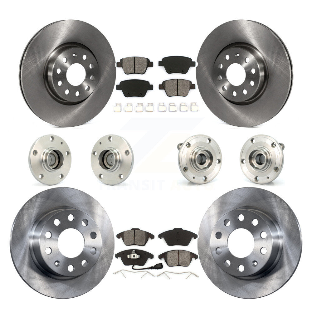 Front Rear Hub Bearing Brake Rotor And Pad Kit (10Pc) For 2017-2018 Volkswagen Jetta 2.0L KBB-109574