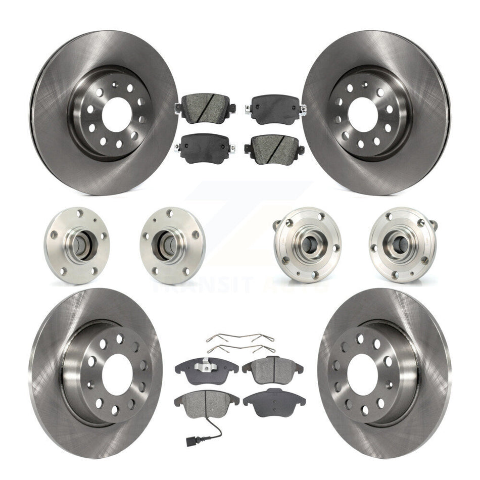 Front Rear Hub Bearings Assembly Disc Brake Rotors And Semi-Metallic Pads Kit (10Pc) For Volkswagen Passat KBB-109578