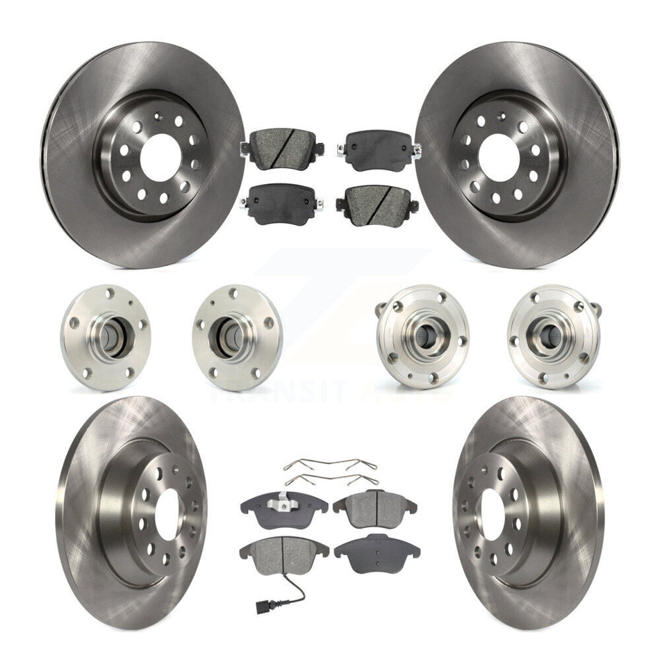 Front Rear Hub Bearings Assembly Disc Brake Rotors And Semi-Metallic Pads Kit (10Pc) For 2016-2018 Audi Q3 KBB-109579