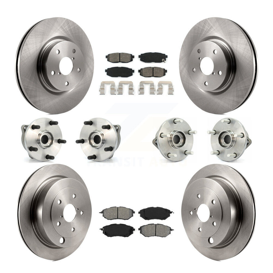 Front Rear Hub Bearings Assembly Disc Brake Rotors And Semi-Metallic Pads Kit (10Pc) For 2008-2014 Subaru Tribeca KBB-109593