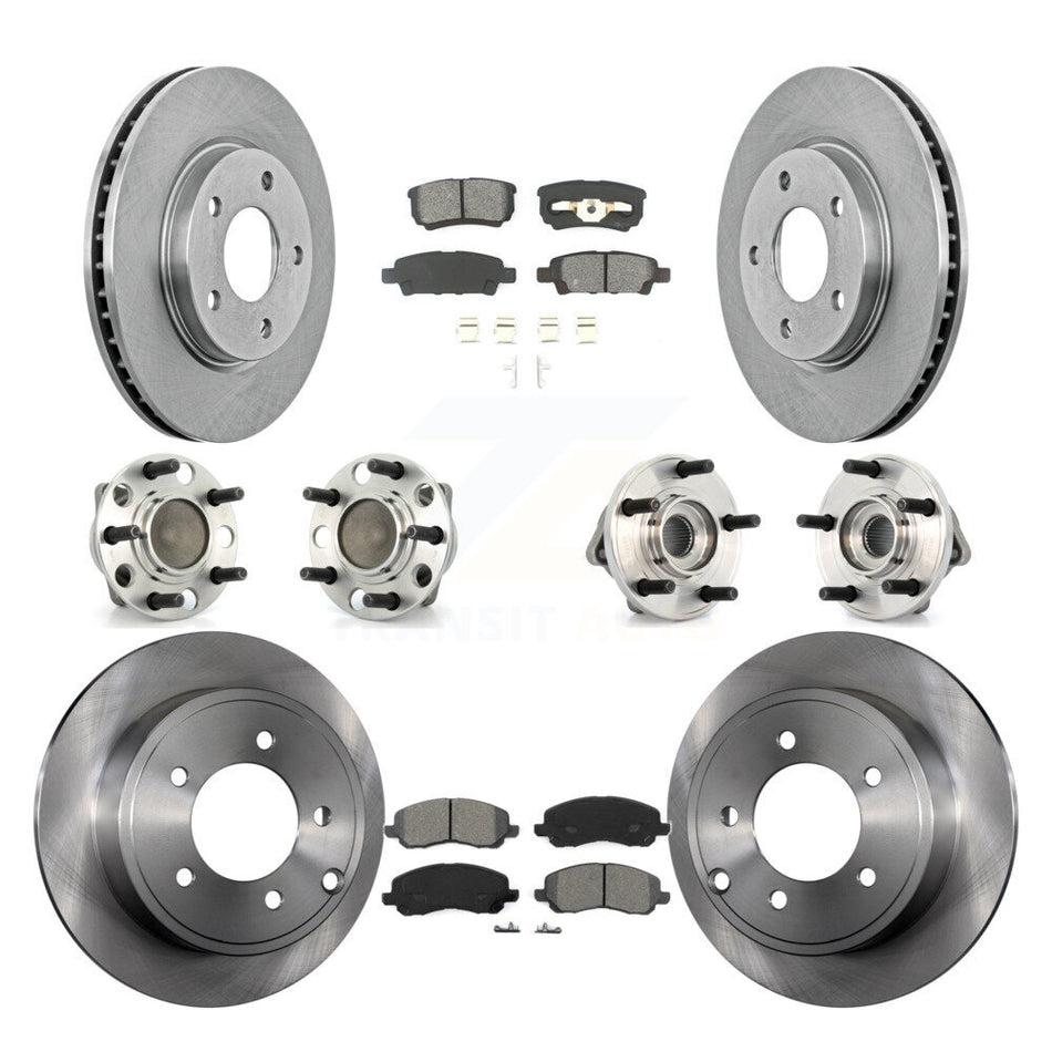 Front Rear Hub Bearings Assembly Disc Brake Rotors And Semi-Metallic Pads Kit (10Pc) For 2009 Dodge Caliber SXT with Drum rear brakes Non-ABS KBB-109595