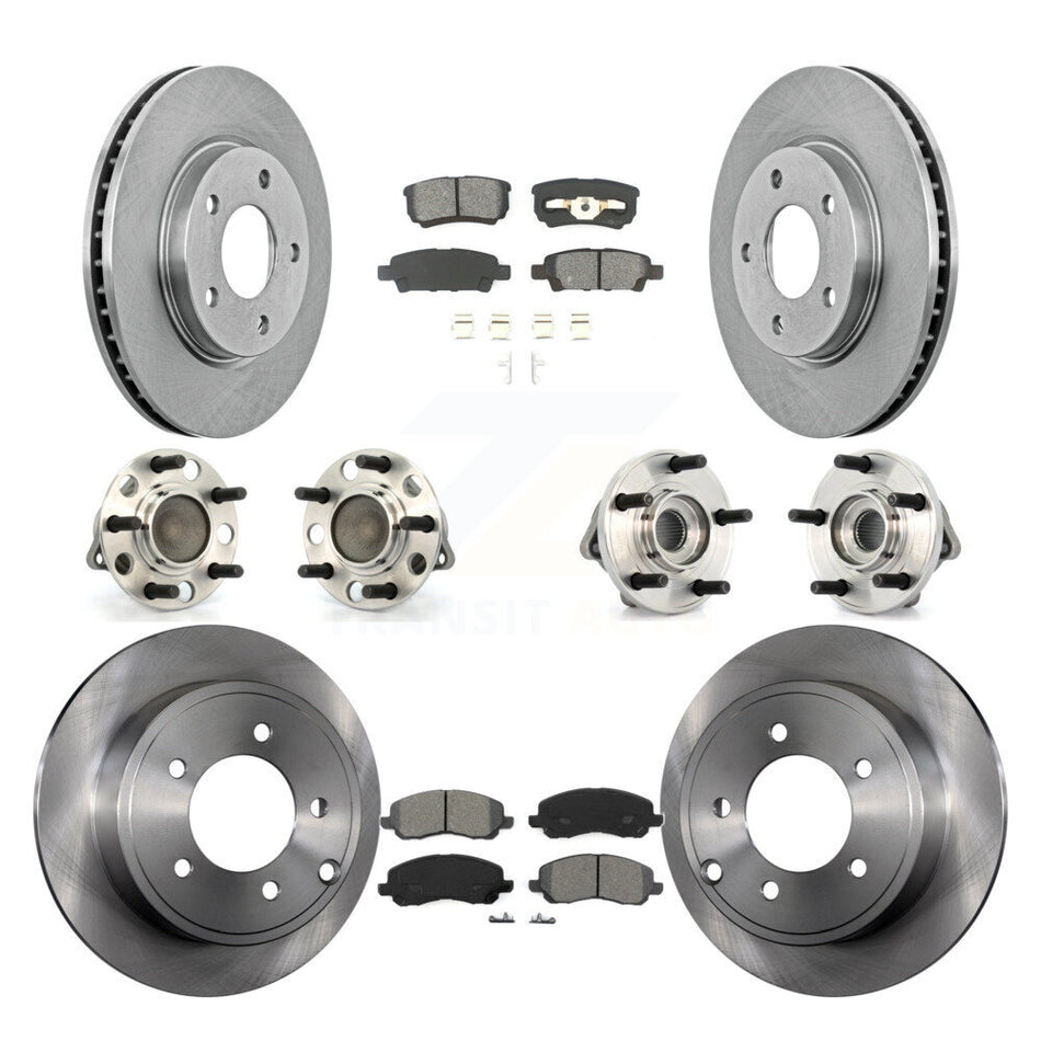 Front Rear Hub Bearings Assembly Disc Brake Rotors And Semi-Metallic Pads Kit (10Pc) For 2009 Dodge Caliber SXT with Drum rear brakes 4-Wheel ABS KBB-109598