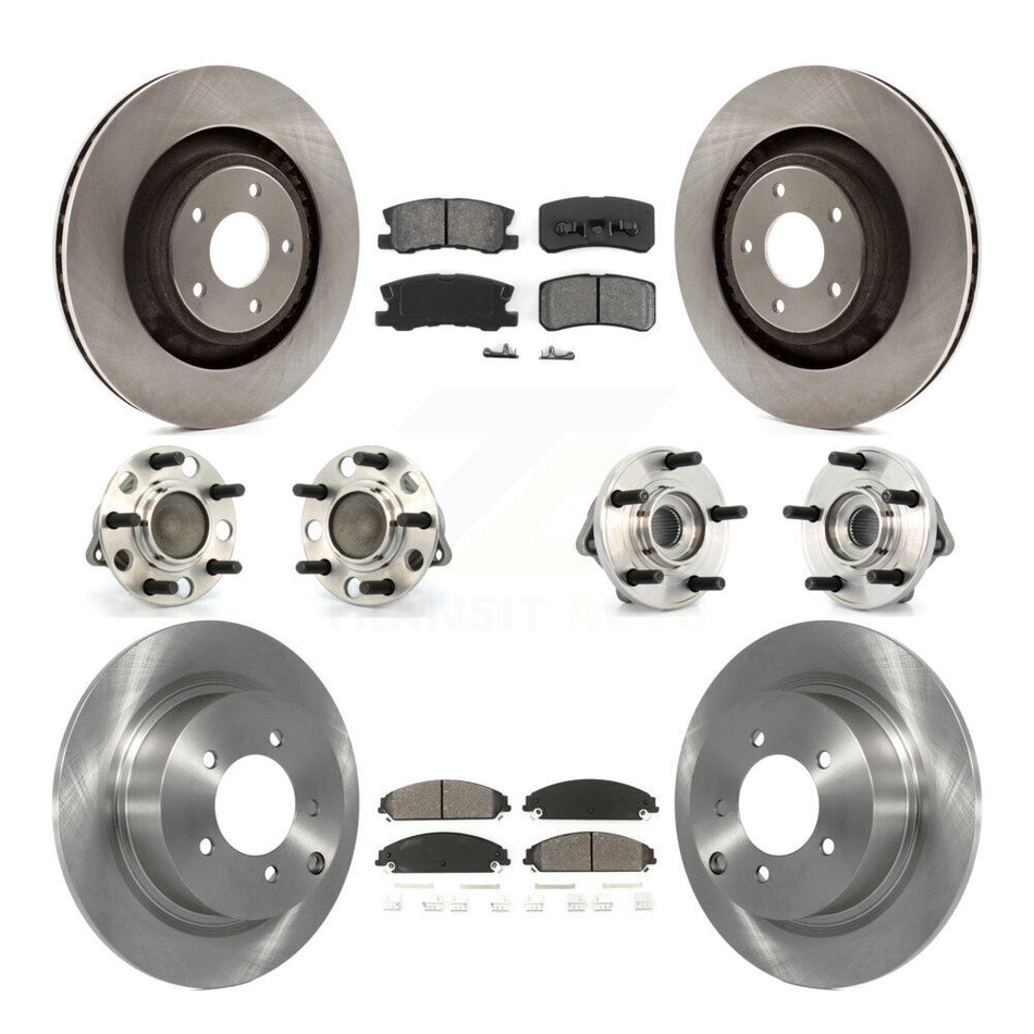 Front Rear Hub Bearings Assembly Disc Brake Rotors And Semi-Metallic Pads Kit (10Pc) For 2009 Dodge Caliber SRT-4 with 4-Wheel ABS KBB-109601