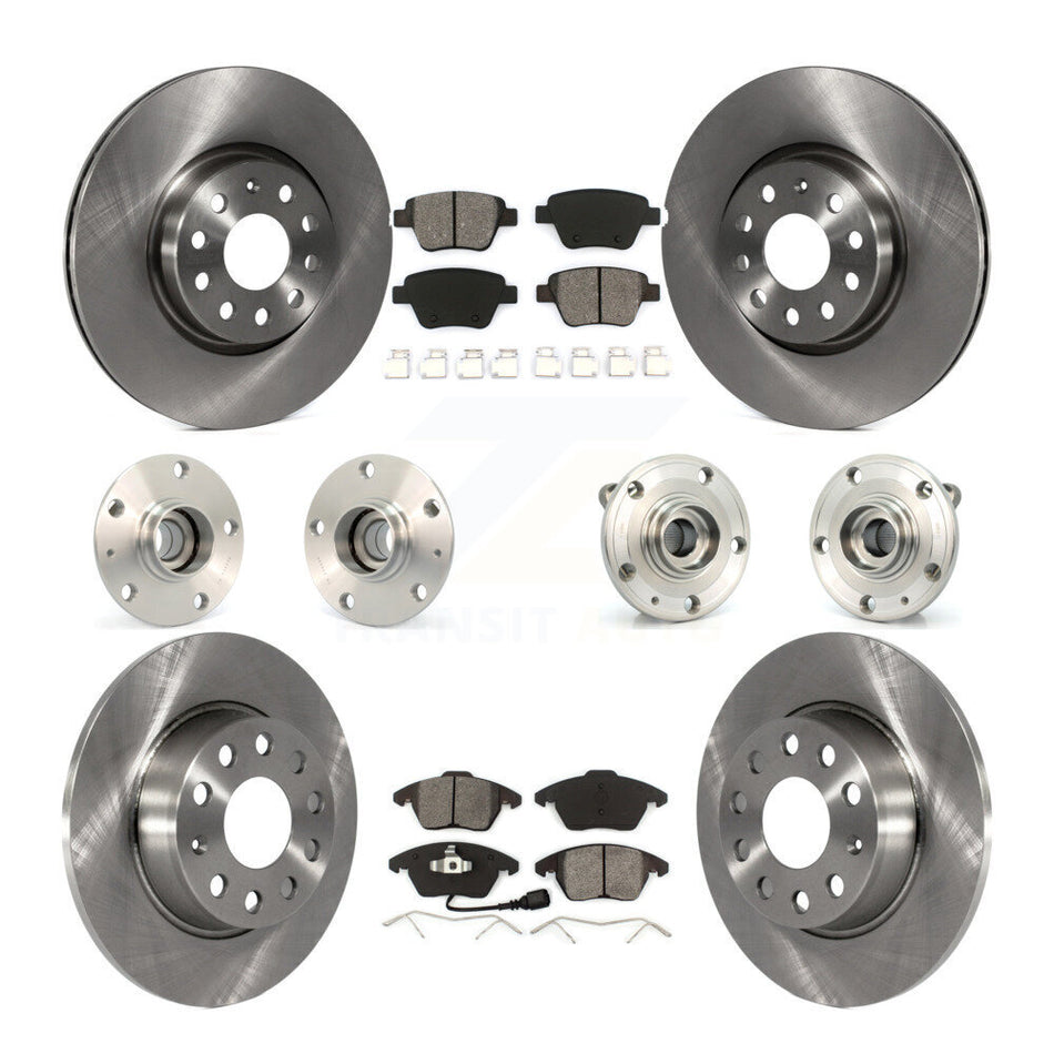 Front Rear Hub Bearings Assembly Disc Brake Rotors And Semi-Metallic Pads Kit (10Pc) For Volkswagen GTI With 30mm bearing KBB-109603