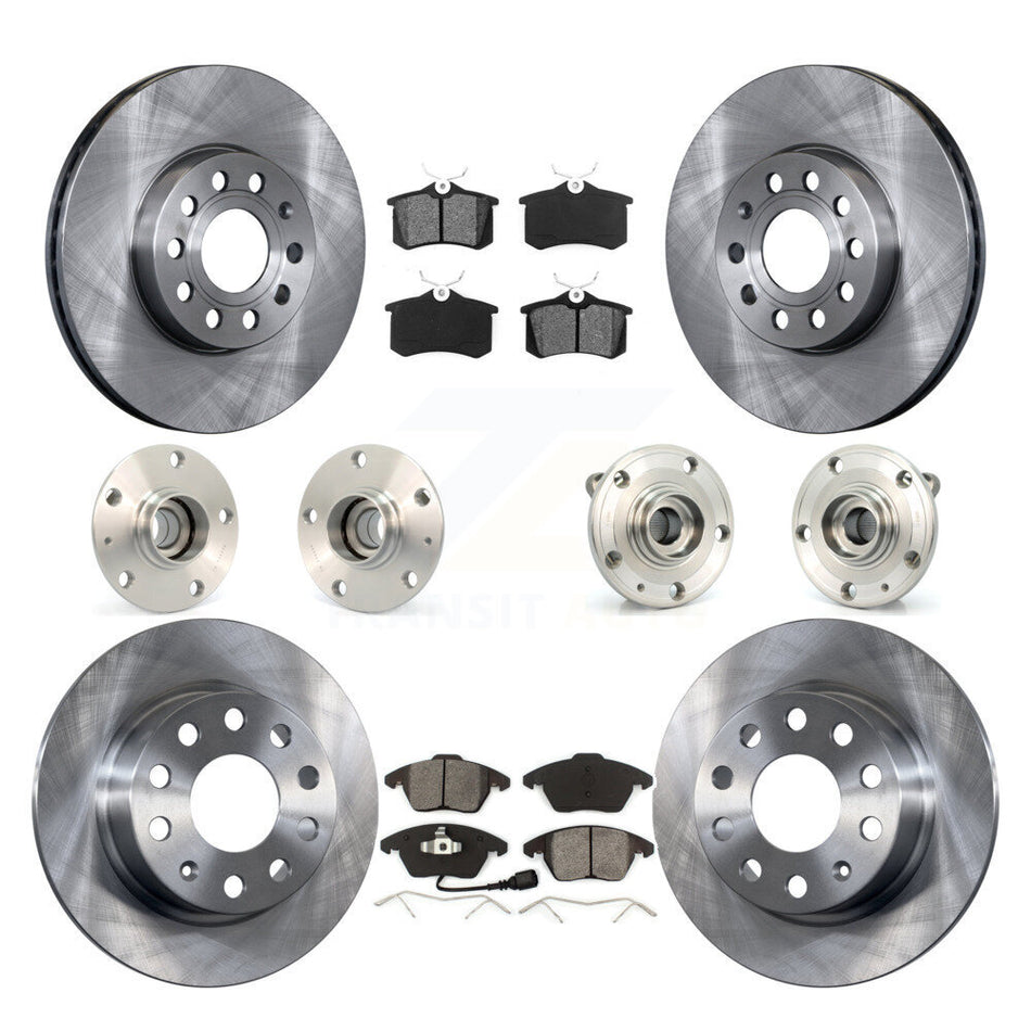Front Rear Hub Bearings Assembly Disc Brake Rotors And Semi-Metallic Pads Kit (10Pc) For 2014 Volkswagen Beetle Base Highline Comfortline with 2.5L With 253mm Diameter Rotor KBB-109607