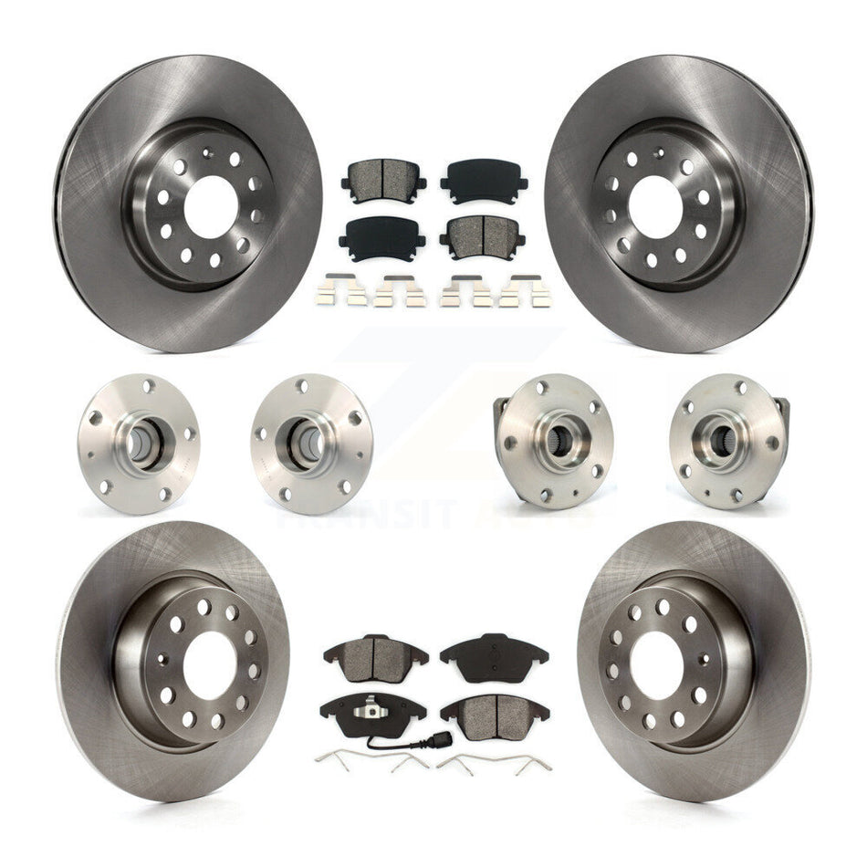 Front Rear Hub Bearings Assembly Disc Brake Rotors And Semi-Metallic Pads Kit (10Pc) For Volkswagen GTI Audi A3 KBB-109611