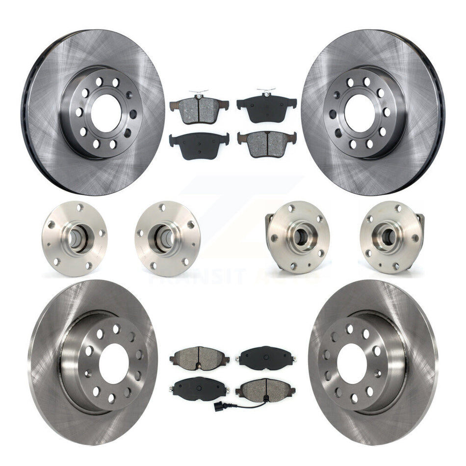 Front Rear Hub Bearings Assembly Disc Brake Rotors And Semi-Metallic Pads Kit (10Pc) For 2015-2019 Volkswagen e-Golf KBB-109615