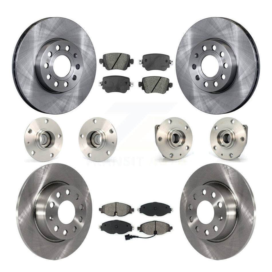Front Rear Hub Bearings Assembly Disc Brake Rotors And Semi-Metallic Pads Kit (10Pc) For Volkswagen Golf SportWagen KBB-109616