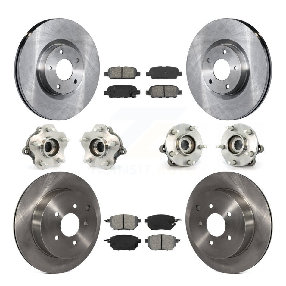 Front Rear Hub Bearings Assembly Disc Brake Rotors And Semi-Metallic Pads Kit (10Pc) For 2003-2004 Nissan Murano AWD KBB-109632