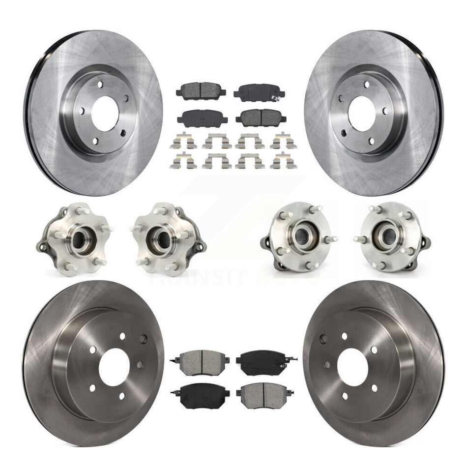 Front Rear Hub Bearings Assembly Disc Brake Rotors And Semi-Metallic Pads Kit (10Pc) For 2003-2004 Nissan Murano AWD KBB-109632