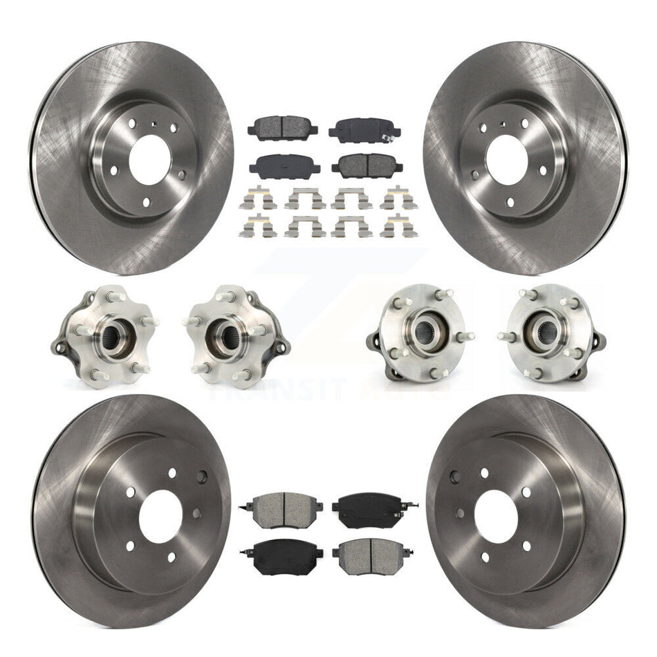 Front Rear Hub Bearings Assembly Disc Brake Rotors And Semi-Metallic Pads Kit (10Pc) For 2005-2007 Nissan Murano AWD KBB-109633