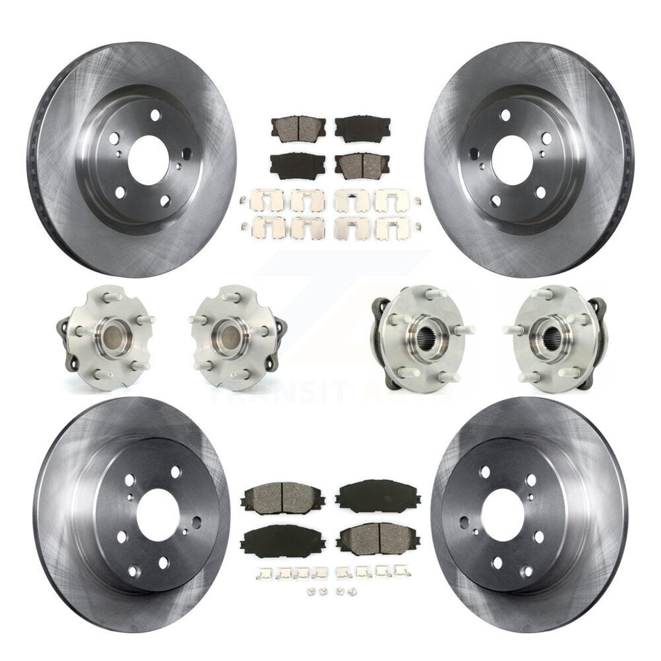 Front Rear Hub Bearings Assembly Disc Brake Rotors And Semi-Metallic Pads Kit (10Pc) For Toyota RAV4 KBB-109649