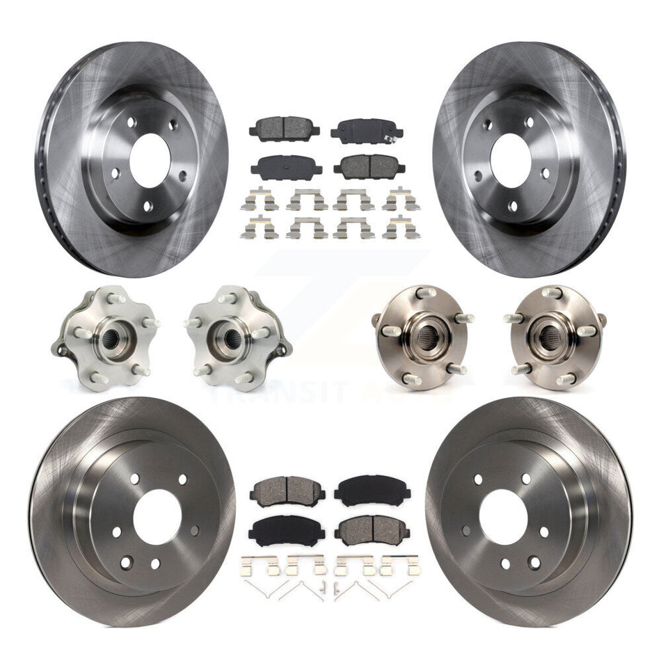 Front Rear Hub Bearings Assembly Disc Brake Rotors And Semi-Metallic Pads Kit (10Pc) For 2008-2013 Nissan Rogue AWD KBB-109652