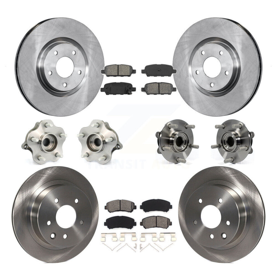 Front Rear Hub Bearings Assembly Disc Brake Rotors And Semi-Metallic Pads Kit (10Pc) For 2014 Nissan Juke Nismo RS with AWD To 04 14 KBB-109653