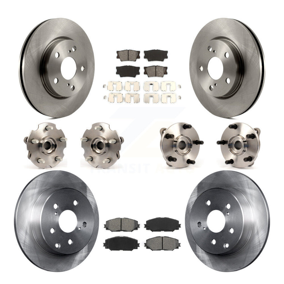 Front Rear Hub Bearings Assembly Disc Brake Rotors And Semi-Metallic Pads Kit (10Pc) For Toyota RAV4 Without 3rd Row Seating KBB-109656