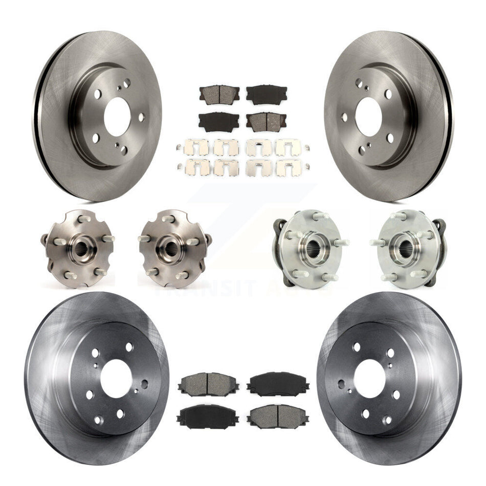 Front Rear Hub Bearings Assembly Disc Brake Rotors And Semi-Metallic Pads Kit (10Pc) For 2013-2018 Toyota RAV4 LE with AWD KBB-109658
