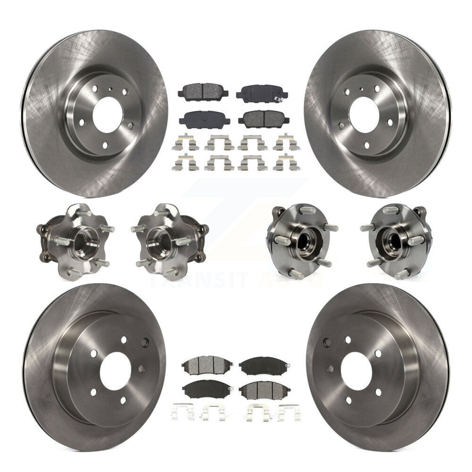 Front Rear Hub Bearings Assembly Disc Brake Rotors And Semi-Metallic Pads Kit (10Pc) For INFINITI QX70 M37 Q70 Q70L M56 M35h KBB-109660