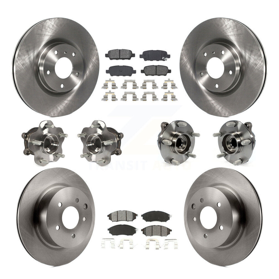 Front Rear Hub Bearings Assembly Disc Brake Rotors And Semi-Metallic Pads Kit (10Pc) For INFINITI G37 G35 EX35 G25 Nissan 370Z Q40 M35 QX50 M45 EX37 KBB-109661