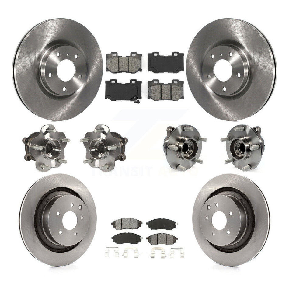 Front Rear Hub Bearing Disc Brake Rotor And Semi-Metallic Pads Kit (10Pc) For Nissan 370Z KBB-109662