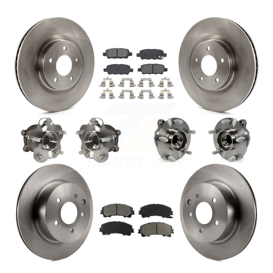Front Rear Hub Bearings Assembly Disc Brake Rotors And Semi-Metallic Pads Kit (10Pc) For 2016-2017 INFINITI QX50 RWD KBB-109669