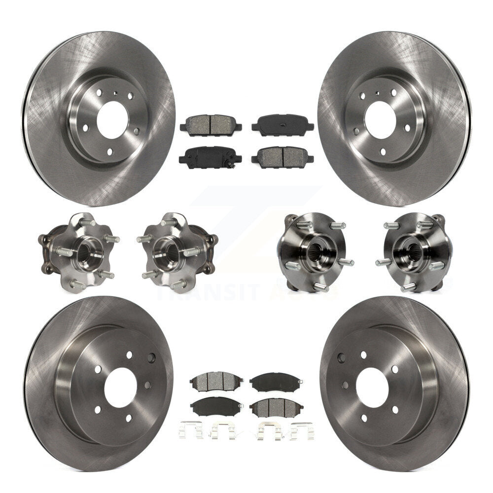 Front Rear Hub Bearing Disc Brake Rotor & Pads Kit (10Pc) For 2015-2017 INFINITI QX70 AWD KBB-109670
