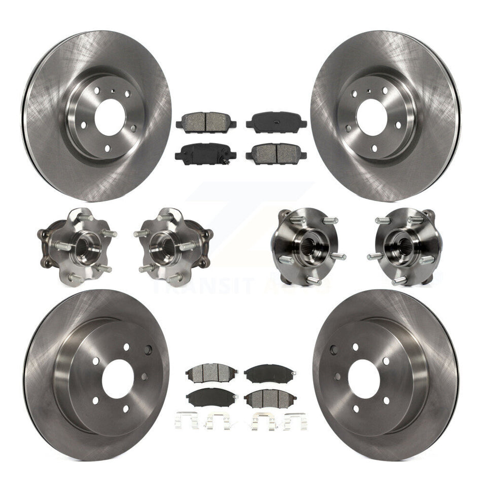 Front Rear Hub Bearing Disc Brake Rotor & Pads Kit (10Pc) For 2015-2017 INFINITI QX70 AWD KBB-109670