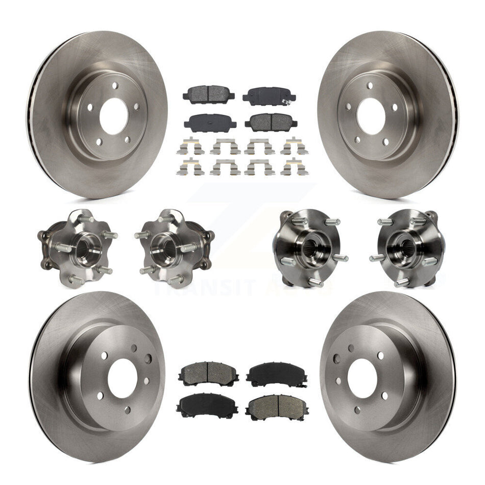 Front Rear Hub Bearing Disc Brake Rotor & Pads Kit (10Pc) For 2016-2017 INFINITI QX50 AWD KBB-109677