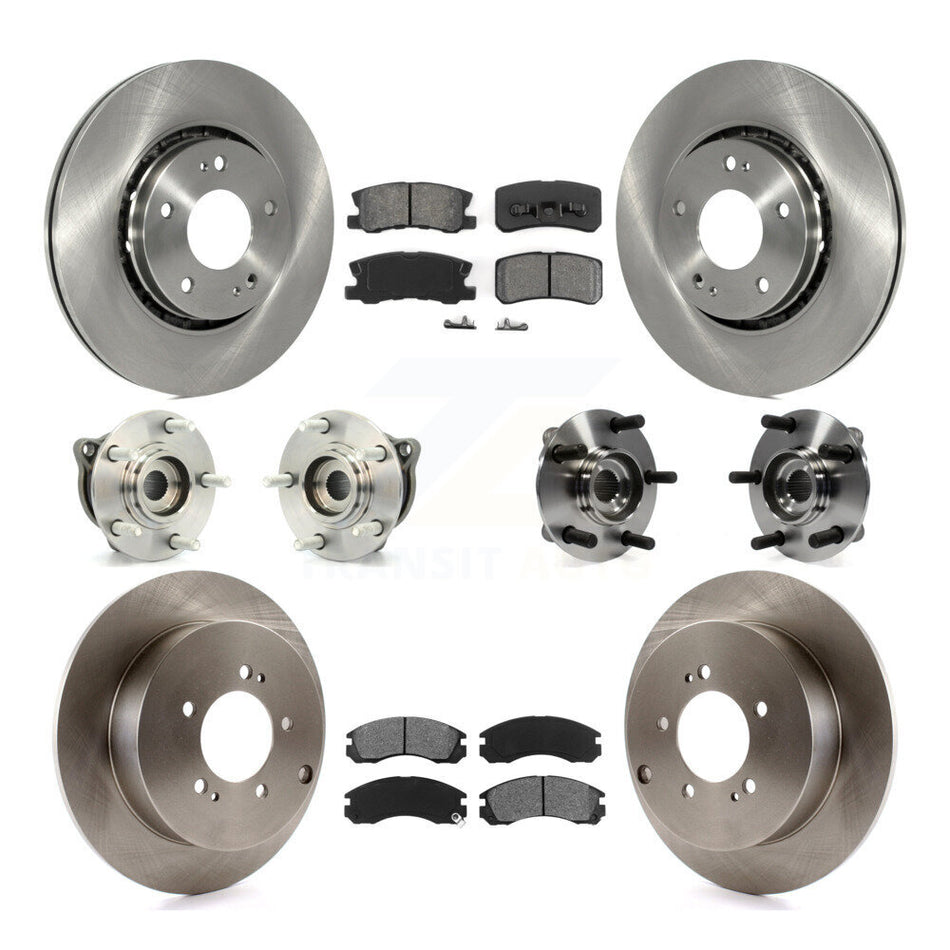 Front Rear Hub Bearings Assembly Disc Brake Rotors And Semi-Metallic Pads Kit (10Pc) For 2010-2011 Mitsubishi Lancer Ralliart Sportback with AWD KBB-109678