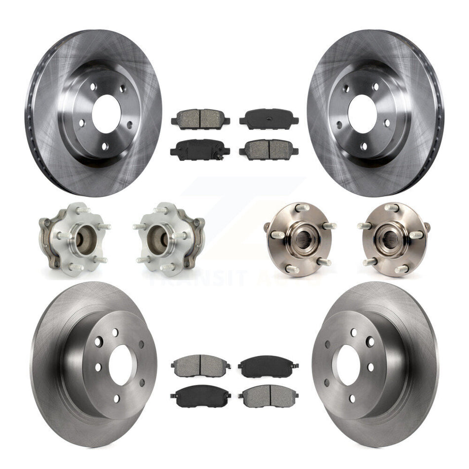 Front Rear Hub Bearings Assembly Disc Brake Rotors And Semi-Metallic Pads Kit (10Pc) For 2007-2012 Nissan Sentra SE-R with 2.5L KBB-109679