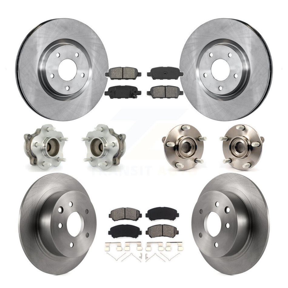Front Rear Hub Bearings Assembly Disc Brake Rotors And Semi-Metallic Pads Kit (10Pc) For 2007-2012 Nissan Sentra SE-R Spec V with 2.5L KBB-109680