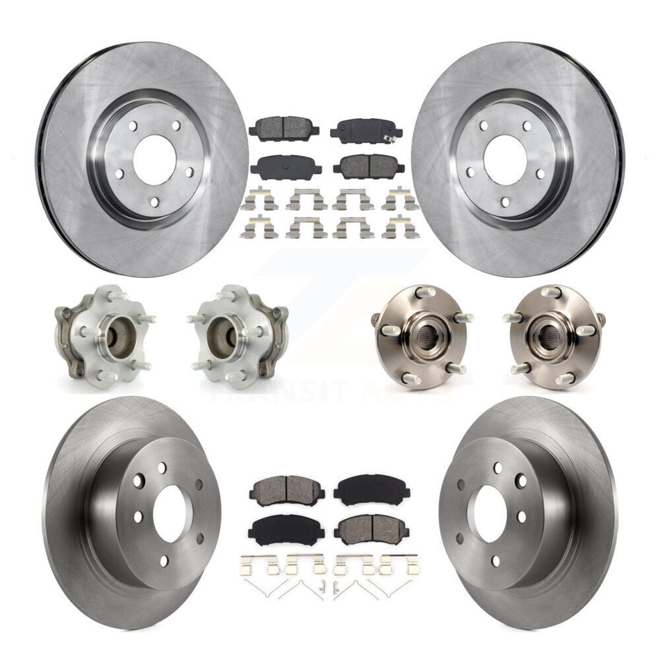 Front Rear Hub Bearings Assembly Disc Brake Rotors And Semi-Metallic Pads Kit (10Pc) For 2007-2012 Nissan Sentra SE-R Spec V with 2.5L KBB-109680
